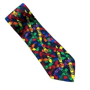 EUC 90s Vintage Crayola Crayons Novelty Neck Tie Art School Teacher 100% Silk